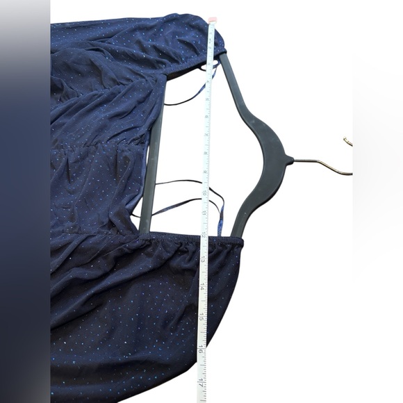 Urban Heritage Night Out Navy Sparkle Ruched Mesh Top Long Sleeve L - Picture 5 of 10